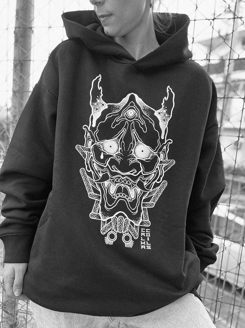 Amazed Hannya Oversized Unisex Hoodie | BLK