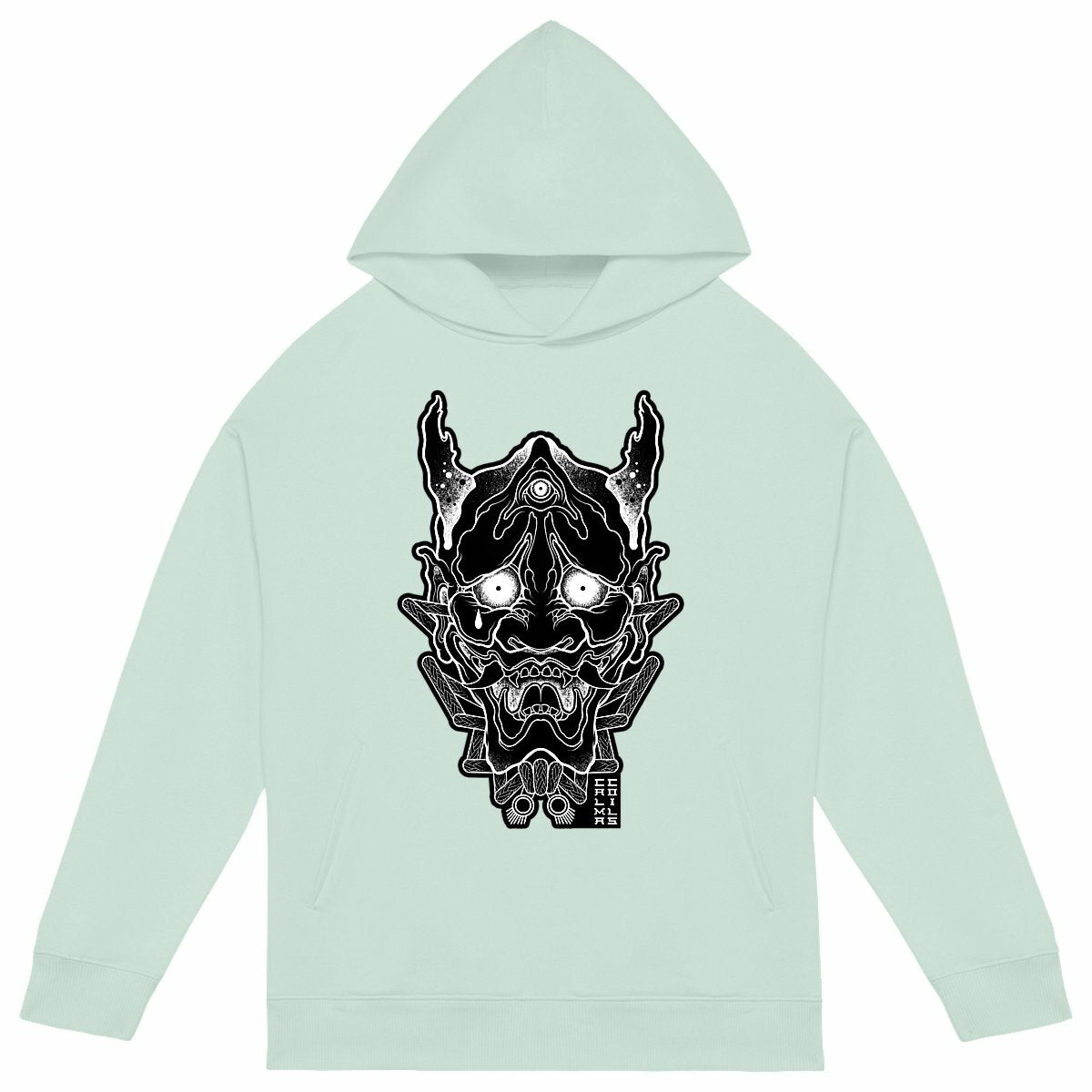 Amazed Hannya Oversized Unisex Hoodie | Mint Green